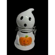 Halloween Ghost Ceramic Hinged Canister Cookie Candy Sugar Tea Coffee Container