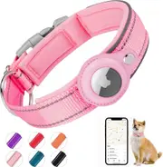 Hanbramo Airtag Dog Collar, [Pink - Size S] Reflective Apple Airtag Dog Collar, Thick Air Tag Dog Collar, Integrated Airtag Dog Collar Holder for Small Medium Large Dogs, S (Neck 12-15'')