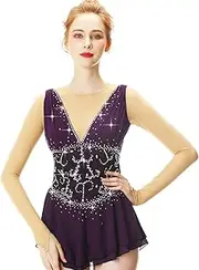 [Zagitova] Ice Figure Skating Dress for Girls Patchwork Long Sleeve Women Competition Dance Clothing with Shiny Rhinestone