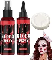 Fake Blood Halloween Makeup Kit- Halloween Makeup Kit | Halloween Washable Fake Blood Makeup For Clothes | Face Paint Spray Drops Cleaning Soap For Women Men Vampire Zombie Cosplay Dress Up Masquerad