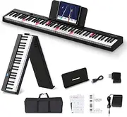 KONIX 88 Key Full Size Semi-Weighted Foldable Electric Piano Keyboard with Light Up Keys, Bluetooth, MIDI, Sustain Pedal, Sheet Music Stand, Piano Bag, Black