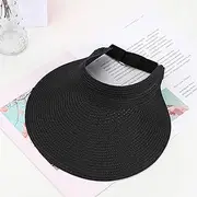 [DJH] Womens Sun Hat UV Protection Wide Brim Summer Hand-Woven Foldable Wide Brim Fisherman Raffia Straw Adjustable Beach Summer Holiday Accessroies,Black