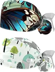 [YTYVAGT] 2-Pc,Nurse Scrub Caps,Scrub Hats with Buttons and Cotton Sweatband,Butterfly Vintage Floral