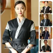 Unisex Japanese Cook Uniform Kimono Medium Sleeve Chef Sushi Restaurant Tops