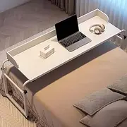 Over Bed Table Adjustable Height, Overbed Desk with Wheels, Over Bed Tables Mobile, Hospital Bed Table, Overbed Table for Home and Hospital (White)