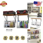 Rustic Wall-Mounted Tool Organizer with Baskets & Hooks for Efficient Storage