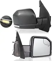 Right Passenger Side Door Mirror Fits 2015-2021 F150 Mirror with Power Adjustable and Heated Glass,LED Turn Signal Light，Manual Folding (6Pins)