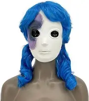 Sallys FacesHeadgear Latex Full Face Mask with Blue Hair Cosplay Costume Props for Halloween Party Show