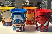Rare Marvel Avengers Cute Chibi Drinking Cups Glasses 2012 Hallmark Spider-Man