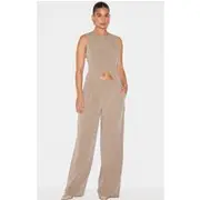 Beige Tailored Woven Pinstripe Wide Leg Pants, Beige.