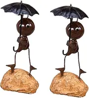 HOLIDYOYO 2PCS Handmade Iron Skin Ant Models Unique Desktop Ant Decoration for Home Office and Car Decor Quirky Cartoon Style with Umbrella Present Occasion