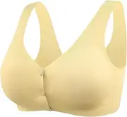 [Generic] Mom Bra Breathable Trim Front Adjustable Lace Bra Closure Sports Women's Strapless Bra for Women Plus Size (Yellow-d, XL)