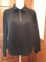 Amazon Size L Womans Shirt 6 Snaps in Front Long Sleeve Blk 23" Long AMAZS