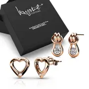 Boxed 2 Pairs of Rose Gold Earrings Set Embellished with SWAROVSKI® Crystals