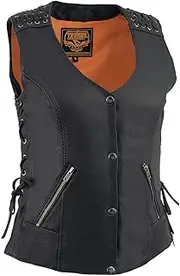 Milwaukee Leather Women's Snap Front Vest with Lacing on Shoulder/Back (Black, Large)