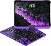 360° Rotatable Transparent Keyboard for iPad 9th/8th/7th Generation 10.2 inch Touchpad Backlit Keyboard Integrated Foldable Multi-Function Backlight Case,Purple