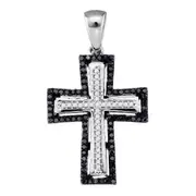14k White Gold Black Diamond Roman Cross Pendant 1/4 Cttw