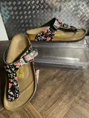 Birkenstock Papillio Gizeh Leather Regular Fit Sandal RED FLORAL ROSES Size 7