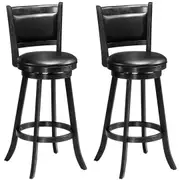 Costway 2x 74cm Swivel Bar Stools Wooden Backed Dining Chair PVC Cushioned Seat Black