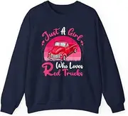 [X.Style] Red Truck Lover Vintage Just A Girl Who Loves Red Trucks ds043 Sweater Navy 2XL