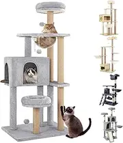 BEASTIE Cat Tree 140cm Multi-Level Cat Tower with Scratching Post, Condo Play House, Capsule, Den & Plush Perch, Sisal Covered Scratcher Tower Furniture for Kitten Climbing and Playing, Light Grey