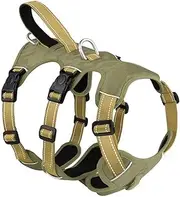 Outdoor Reflective Nylon Breathable Mesh Dog Harness Waterproof Dog Camping Training Harness Vest with Control Handle for Medium and Large Dogs,Green,XL