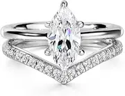[Michooyel] S925 1.5ct Marquise Cut 2in1 Engagement Rings For Women Wedding Bands Ring Bridal Set Sterling Silver Promise Ring For Women