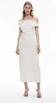 Witchery White Linen Off Shoulder Midi Dress RRP $200 BNWT Size 10 ✨