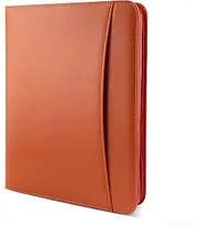 Zippered Padfolio A4 PU Leather Portfolio Organizer for Interview Resume Document Planner Agenda Schedule Tablet Sleeve Holder or Men Women Businessman - Brown