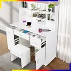 Large Dressing Table Stool Set With Smart LED Makeup Mirror Vanity Desk 5 Drawer