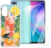 ESACMOT Summer time Pattern Case Compatible with Tecno Camon 15 Air + [2 Pack] Screen Protector Tempered Glass, Shockproof Case Cover for Tecno Camon 15 (6.6 inch)