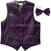 New Men's paisley formal Tuxedo Vest Waistcoat_Bowtie Grape Dark purple formal