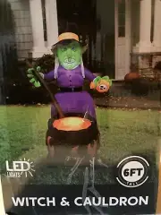 Joiedomi 6 Ft Halloween Inflatable Witch With Cauldron Inflatable With Projected