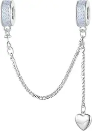 [Yashuo] Heart Safety Chain for Charm Bracelet Sterling Silver Spacer Charm Stopper Bead Charm For Womens European Charm Bracelets
