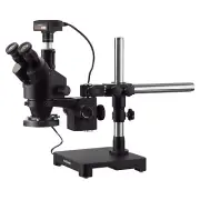 AmScope 7X-45X Trinocular Stereo Zoom Microscope Boom + Ring Light + 3MP Camera