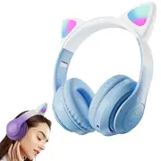 Wireless Headphone LED Cat Ear Bluetooth 5.3 Kids Headsets for PC Smartphone -Light Blue