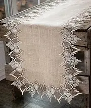 Linens, Art and Things Lace Runner 16 x 36 Inch Neutral Earth Tones Dining Table Runner Dresser Scarf Coffee Table Runner