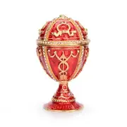 QIFU Easter Egg Style Hand Painted Enamel Trinket Box with Hinged Red