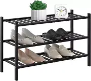 3-Tier Natural Bamboo Shoe Rack - Stackable Storage Shelf with Multi-Function C