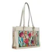 Patricia Nash GIANELLA Leather and Mesh Tote Bag~Latte Seashell Resort Tropical