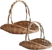 Wicker Basket With Handle 2PCS Garden Basket for Gathering Vegetables Natural Picnic Flower Portable Woven Harvest Multipurpose Storage