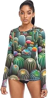 [RPLIFE] Colorful Succulents Cactus Ladies Swim Shirt Womens Fishing Shirt, Hiking Clothing for Women Summer, Colorful Succulents Cactus, L