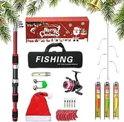 Fishing Rod Reel Combo | Christmas Reels Lures Set | Fishing Pliers Lightweight Kit with Carrier Bag for Travel Saltwater Freshwater Fishermen Fishing Gear