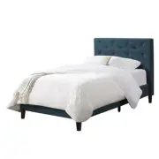 Homesphere Furniture Blue Fabric Diamond Button-Tufted Single/Twin Bed Frame