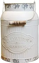 Garden Ornaments Outdoor Handle Galvanized Farmhouse Pitcher Metal Flower Vase Decorative This Retro Styled Can is Intentionally to Give,White