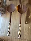 Boomerang Batik Wooden Salad Servers, Kenya, Africa