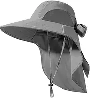 [DOCVIT] Womens Sun Hat UV Protection, Foldable Waterproof Wide Brim Bucket Hats with Neck Flap for Summer Beach Fishing Hiking
