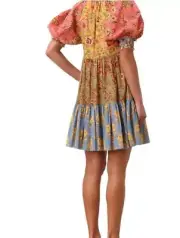 zimmermann dress size 2 Junie Lantern Mini Spliced Floral Print Baby Doll Loose