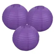 3Pcs Decorative Hanging Round Paper Lanterns 30cm/12", Dark Purple