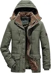 [Souchi] Winter Jacket Men Parka Thick Warm Plus Velvet Winter Coat Men Outwear Hooded Jackets and Coats Army Green M